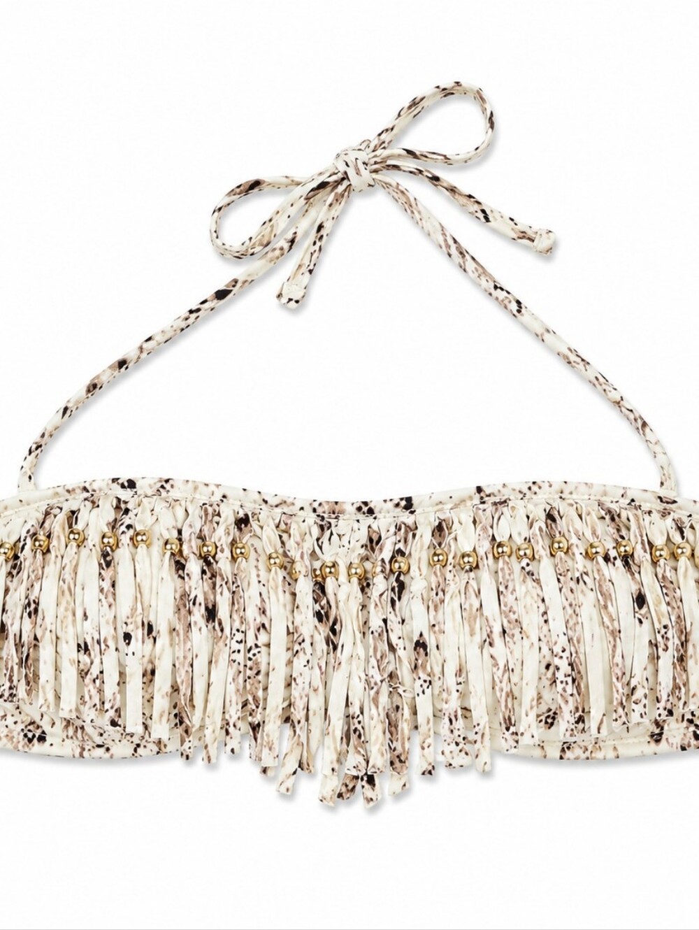 Fringed Bandeau Bikini Top in Ivory Snake-Print LG Never Worn!